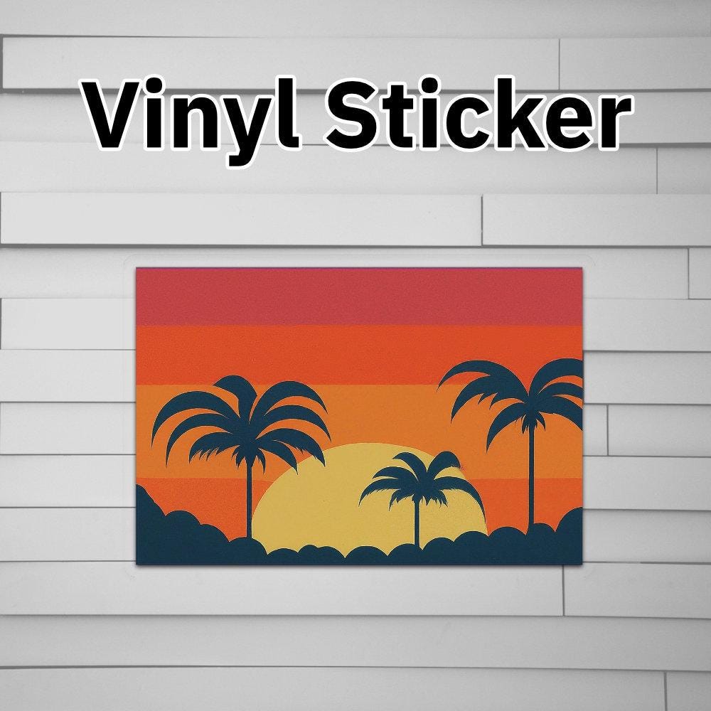 Beach Scene Sticker Vinyl Decal (Red)