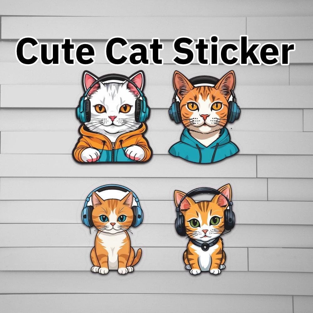 Cat Headphones Sticker